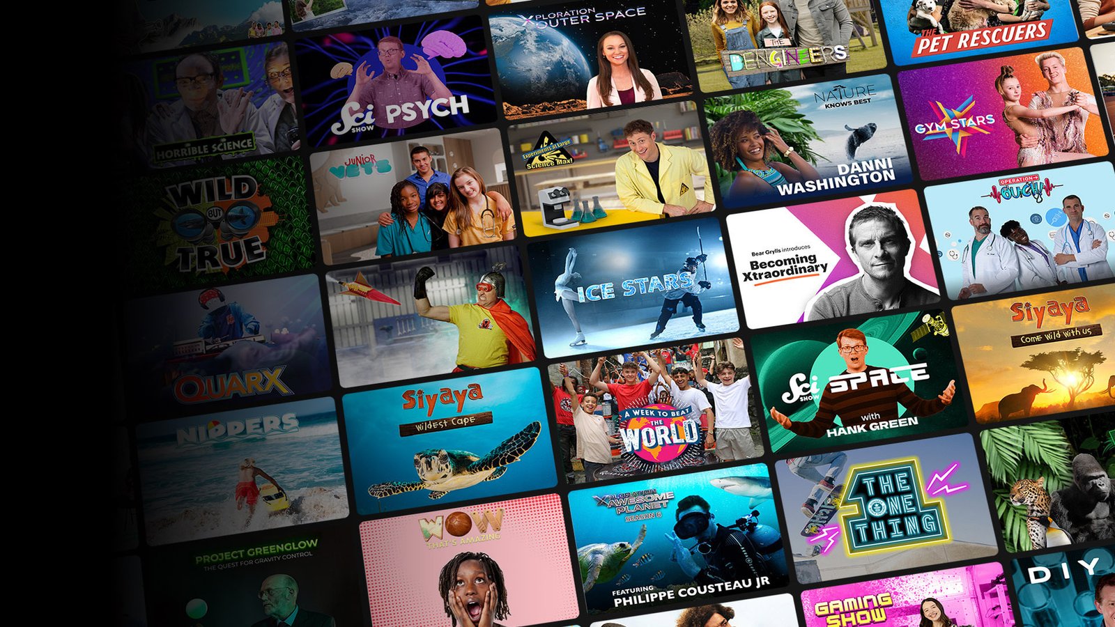 Collage showing diverse IPTV content: sports, movies, international news, kids shows